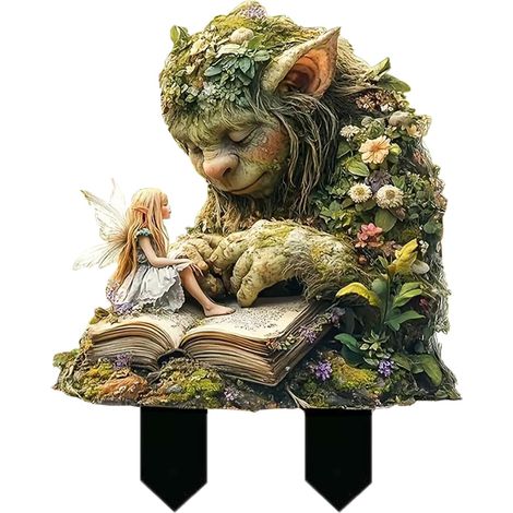 Dekorative Säule, Buchform, Märchengartenskulpturen und Statuen, Acryl-Dekoration, Cartoon-Gartenskulptur, Feenelfen, für Hof, Terrasse, Balkon, Blumentopf