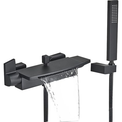 Miscelatore per vasca da bagno a cascata nero, rubinetto per vasca da bagno a parete per bagno, rubinetto per vasca con doccetta, piccolo miscelatore per vasca da bagno (B) (1/5)