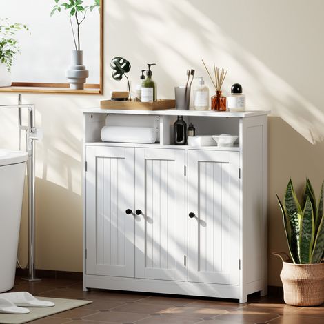 Armario de Baño Estrecho con 3 Puertas 2 Compartimentos Abiertos Estante Ajustable 85x30x85 cm Blanco (1/5)