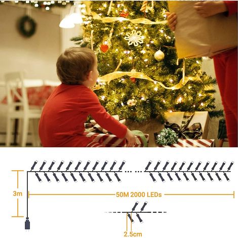 Guirlande Lumineuse Extérieure 50M/2000 LED Guirlande Lumineuse LED Intérieure avec Étanche IP44 Noël Anniversaire Fête Mariage Décoration Guirlande Lumineuse Blanc Chaud (1/4)