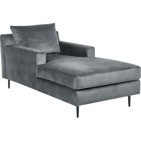 Chaise longue de terciopelo gris negro respaldo reposabrazos cojín Gueret
