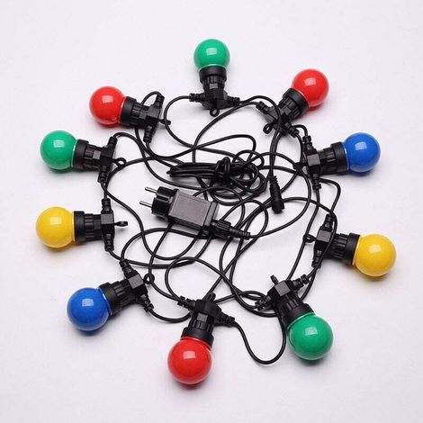 Guirlande Guinguette 5M Multicolore IP65- Guirlande Electrique Extérieure 10 Bulbes Bleu Rouge Jaune Vert - Guirlande Lumineuse Exterieure Decoration Romantique pour Terrasse et Jardin (1/2)