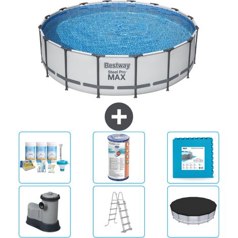 Piscine Bestway ronde Steel Pro MAX - 488 x 122 cm - Grise - Comprend des Accessoires CB30 (1/4)