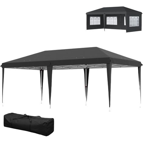 Faltpavillon 3x6 m, faltbarer Partypavillon, 3 abnehmbare Wände, schwarz