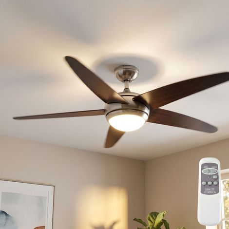 Deckenventilator Raumkühler Deckenleuchte Lüfter Wohnzimmerlampe Ventilator mit Fernbedienung, braun silber, 3 Geschwindigkeiten, 1x E14,132 cm (1/5)