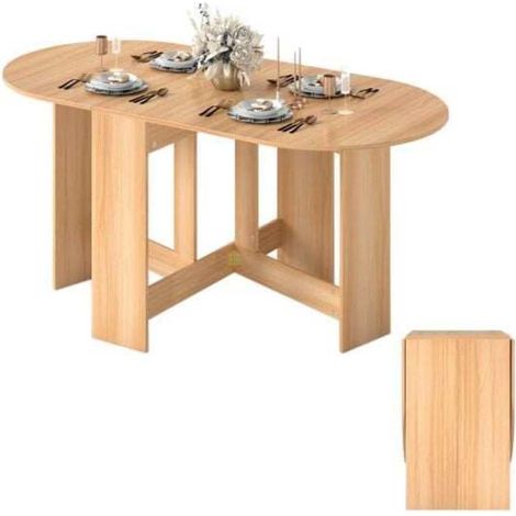 Table à manger pliable et extensible 163x80cm bureau rabattable en bois naturel pour salon cuisine (1/5)