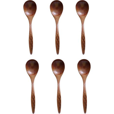 Lot de 6 cuillères à soupe en bois sculpté, finition foncée, style naturel