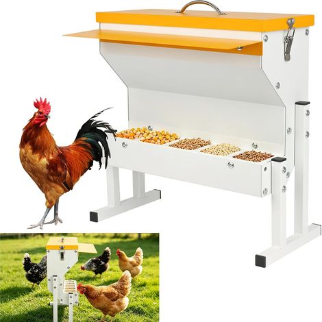 Mangeoire Poule 16L INOX Extérieure, Distributeur Nourriture Poule 5 Places (1/5)