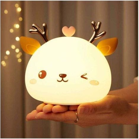 Veilleuse Bebe,Veilleuse Enfant Rechargeable LED,Lampe de Chevet, 7 Couleurs Portable en Silicone,Lampe Cerf Multicolore avec ContrôLe Tactile,Cadeau (1/5)