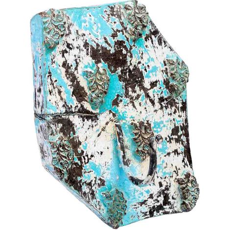Percha de madera tallada acabado artesanal envejecido azul 16x0x8h cm (1/5)