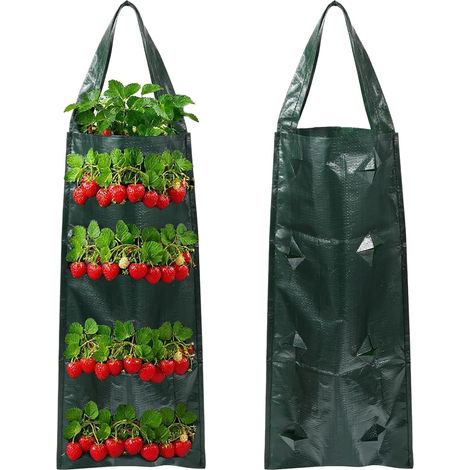 CCYKXA  2-Piece Strawberry Planting Bag, Hanging Strawberry Grow Bag, Breathable Planting Bags, Outdoor Plant Hanger with 8 Holes, for Strawberries, Vegetables, Flowers (Green) (1/5)