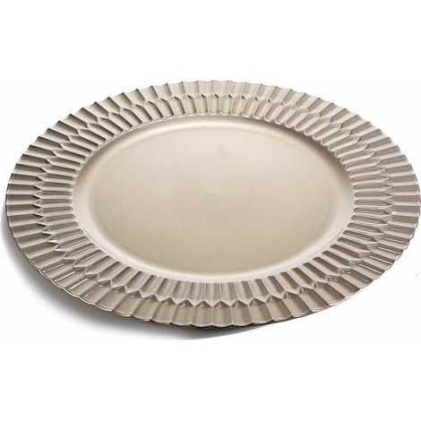 Sous-assiettes décoratives champagne en plastique, bord travaillé, lot de 12, diam. 33 cm