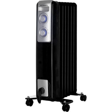 Orbegozo RN 1500 - Radiateur à bain d'huile, 7 éléments, 1500 W, éclairage LED, thermostat réglable, rangement du cordon, roulettes pivotantes