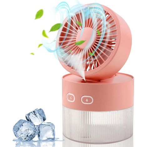 Zusammenklappbarer USB-Tischventilator (pfirsichrosa) mit erfrischendem Nebel und Luftbefeuchter sowie multifunktionalem Nachtlicht. (1/5)