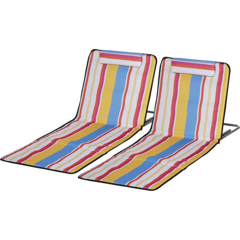 Set aus 2 faltbaren Strandmatten mit 5-fach verstellbarer Rückenlehne, Kopfstütze, Oxford-Gewebe und Tragetasche