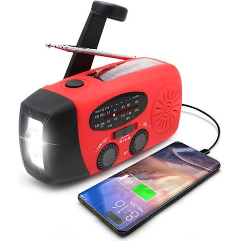 Filiyano – lampe torche LED – Radio à manivelle avec cellules solaires, lampe torche LED, batterie externe 2000 MAH et radio d'urgence SOS (1/3)
