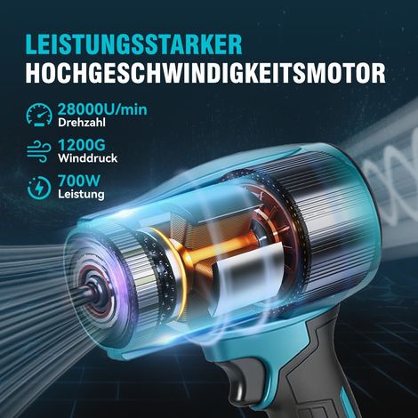 Turbo Gebläse, Bürstenloses Laubbläser Akku, 576 km/h Jet Fan mit 2 Akuus, 28,000RPM Elektrische Staubgebläse Luftbläser für Laubblasen Auto Laub, Schnee, Staub