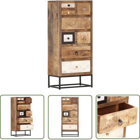 The Living Store Armoire à tiroirs 45 x 30 x 105 cm Bois de récupération massif - Meuble De Rangement - Armoire Industrielle - Tiroir - Bois Recyclé - Design Vintage (1/5)