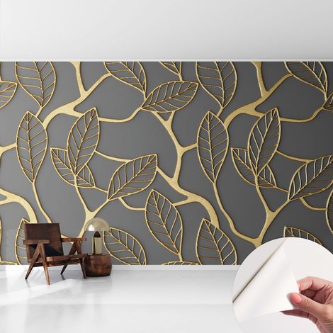 Papier peint autocollant adhésif avec imprimé motifs uniques apparence moderne Feuilles élégantes 416x254 cm (1/5)