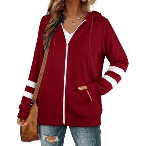 Sweat à capuche zippé à manches longues pour femme avec poche, tailles S à 2XL (1/5)