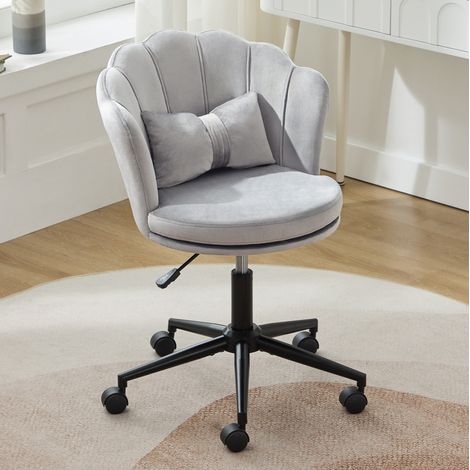 Sedia da ufficio girevole 360° in velluto grigio, altezza regolabile, con cuscino lombare HAVRYA (1/5)