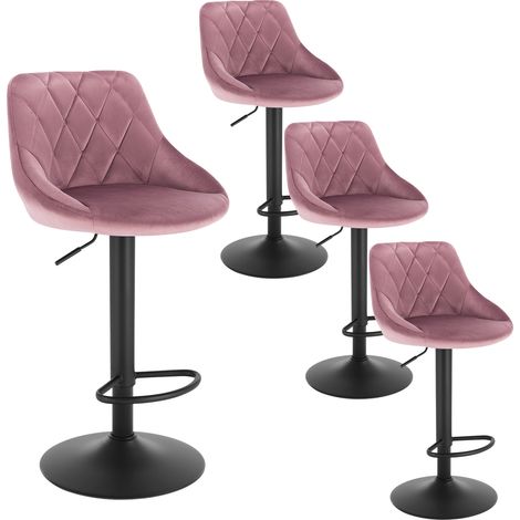 WOLTU 4 x Barhocker Tresenhocker, Gute gepolstert, Samt, Höhenverstellbar, Drehbar, Hocker, Rosa