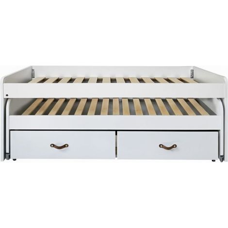 Kompaktbett 2 Betten + 2 einzelne Schubladen weiß 90x200cm