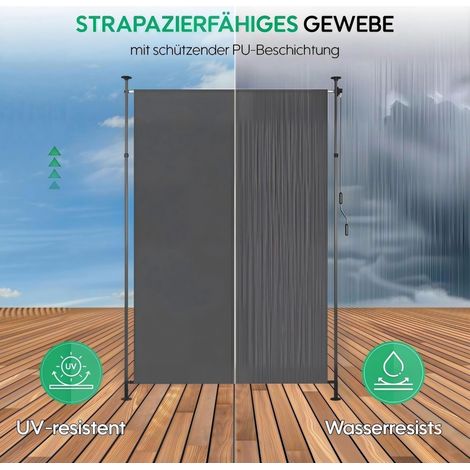 Store-brise-soleil verticale extérieure avec fixation par serrage, extensible, installation sans perçage, protection contre les vues et le vent pour balcon et terrasse, résistante aux intempéries, cou