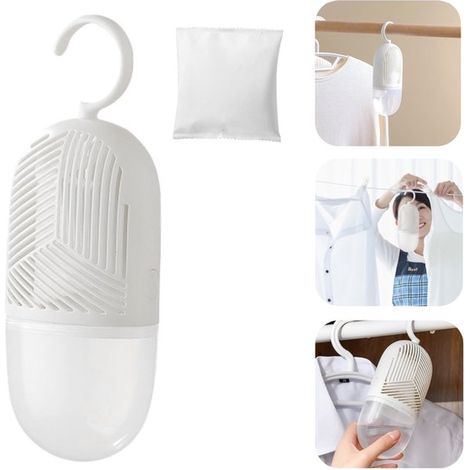 Déshumidificateur suspendu pour placard 22 x 8 cm - boîte anti-humidité rechargeable, blanc (1/5)