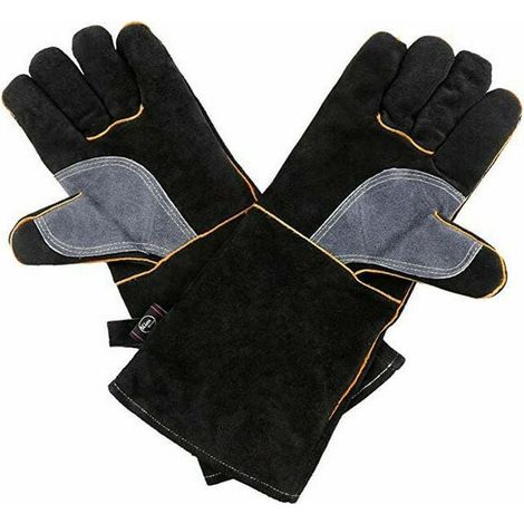 Gants résistants au feu et à la chaleur extrêmes, cuir avec coutures en kevlar, parfaits pour cheminée, poêle, four, grill, soudage, barbecue, mig, support à marmite, traitement des animaux(1 ensemble (1/5)