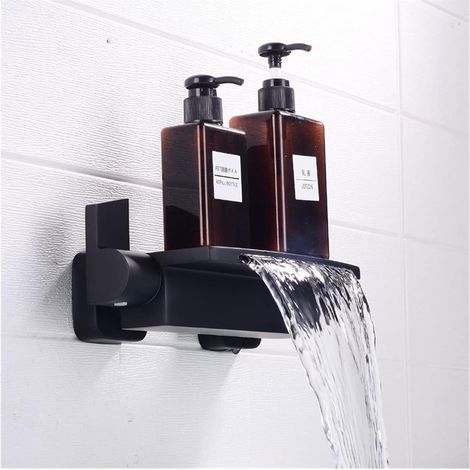 Robe d'or Bathtub Douche Robinet Set en Laiton Baignoire Robinet Tapis Chauds Chaud et Froid Mélangeur avec Waterheld Waterfall Bathtub Tap Tap Noir(Black 1) (1/5)