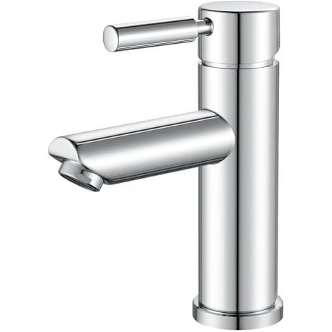 Robinet de lavabo kisimixer en acier inoxydable 304, mitigeur monotrou à manette unique, eau chaude et froide, finition or brossé-Argenté (1/5)