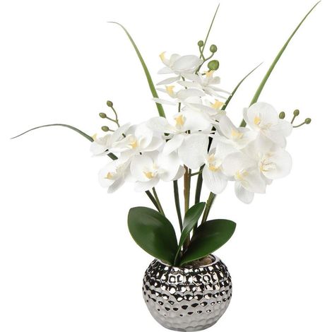 Kunstblumen Orchidee Weiß Keramiktopf Deko Phalaenopsis 49 cm (1/5)