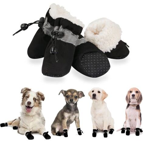 BUNTHAUS Hundeschuhe für den Winter, Hundestiefel und Pfotenschutz, warme Fleece-Welpen-Schneeschuhe mit reflektierendem Streifen, rutschfeste Gummisohle für kleine mittelgroße Hunde, Größe 1: 3,5 cm (1/5)