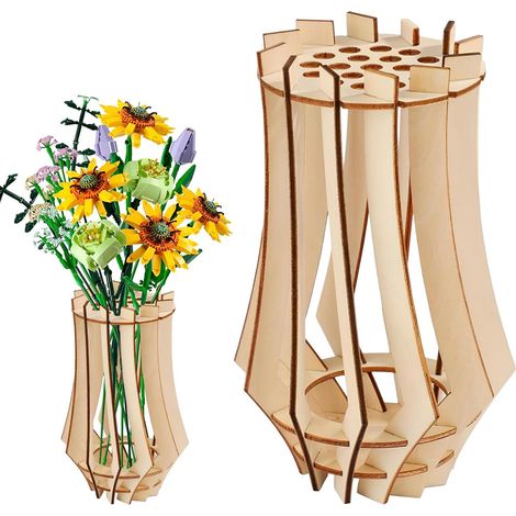 Blumenvase-Set aus Holz, 3D-Puzzle mit Sonnenblumen, Tulpen, Narzissen und Lotusblumen