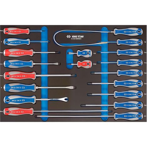 Module mousse 19 pièces – Tournevis PHILLIPS® et à fente – Dimensions 560 x 375 mm – Doigt magnétique pour rangement optimisé – King Tony (1/5)