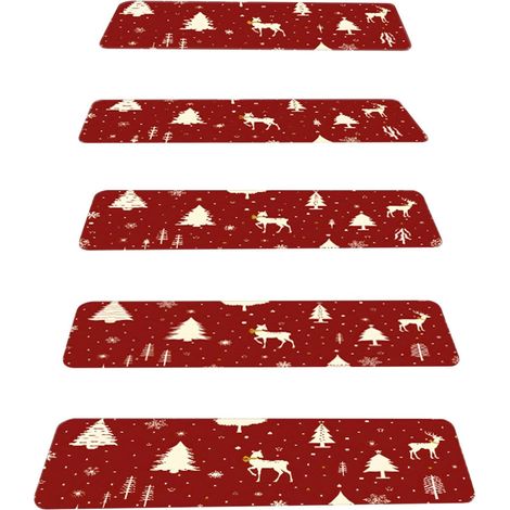 Tapis Pour Marches D Escalier - Motif De Noël - Polyester - Intérieur Extérieur - 76 X 20 Cm - Rouge - 1 Pièce (1/5)