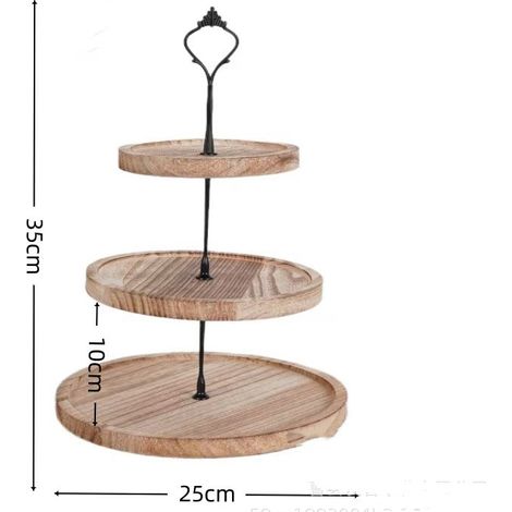 Présentoir à gâteaux 3 étages en bois - Poignée métal Plateau cupcakes Tour Fruits (1/3)