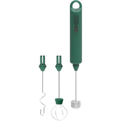 Montalatte elettrico portatile con 3 testine di miscelazione intercambiabili - 3 velocità - completamente automatico per latte, caffè, latte, cioccolata calda - verde