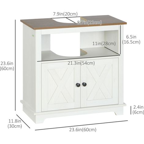 Meuble sous-vasque de style campagnard blanc avec rangement sur pied, double porte et étagères pour cuisine (1/5)