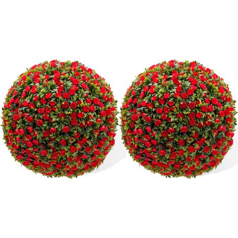 2 Boules De Buis Artificielles Décoratives Avec Fleurs De Roses - ø 55 cm 50cm & 45 cm, Résistantes Aux UV-Incl. Chaînes De Suspension Et Attaches (1/5)