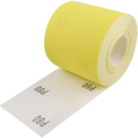 Rouleau de papier abrasif, 93 mm x 10 mètres grain 80 papier de verre quartz pour le bois, le métal, la peinture, le plâtre, le mastic, l'automobile, compatible avec les ponceuses manuelles (1/4)