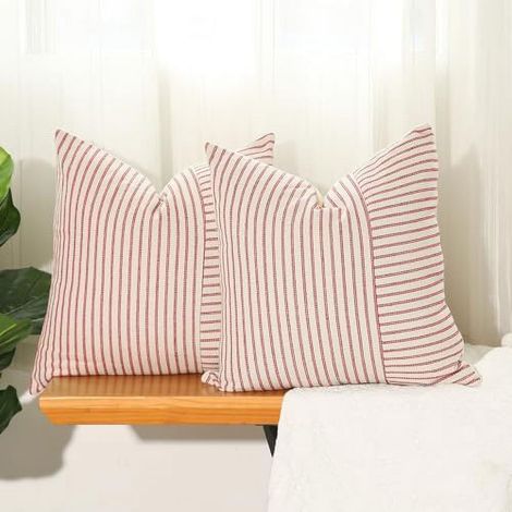 Housse De Coussin - Linen - Rayée - Pour Décoration Intérieure Hivernale Et Noël - 50x50 Cm - Lot De 2 (1/5)