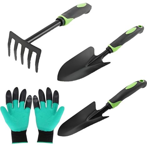Juego de herramientas de jardinería de 4 piezas: pala, rastrillo, guantes y herramientas manuales. Regalo ideal para jardineros y jardineros. (1/5)