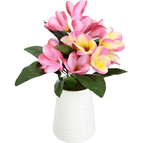 Frangipanier en Pot Plumeria - Buisson de Fleurs artificielles en Cire - Décoration de Table - Décoration de Mariage - Plante Artificielle - Décoration Florale - Rose (1/3)