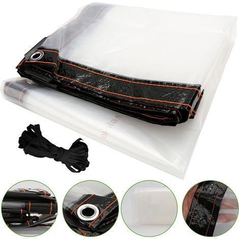Randaco Bâche transparente imperméable avec œillets pour jardin, 2 × 3 m