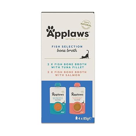 APPLAWS 100% NATUREL, COMPLÉMENT ALIMENTAIRE HUMIDE POUR CHAT - SÉLECTION DE SOUPES AU BOUILLON D'ARÊTES DE POISSON, 4 SACHETS À