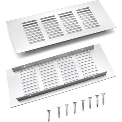 2 Pièces Grille D’aération en Aluminium à Encastrer, Grille de Ventilation 200 mm Angulaire pour la Ventilation des Placards et des Chambres (Argent) (1/5)