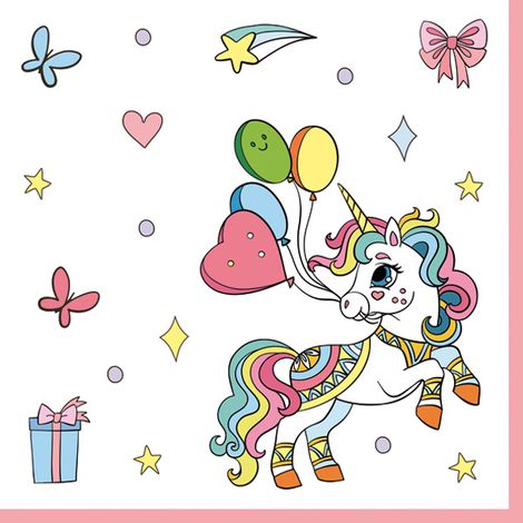 Tovaglioli di compleanno con unicorno, 33x33 cm, 20 pezzi