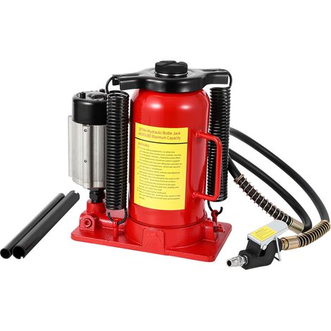 Cric bouteille pneumatique-hydraulique profil bas 20 t – double commande air + pompe manuelle, construction soudée étanche, soupape de sécurité anti-surcharge, levée 260–510 mm (1/5)